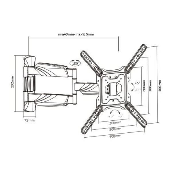 BRATECK LPA50-443 - 23''-55'' Full motion TV wall mount bracket Extend tilt & swivel. VESA Support