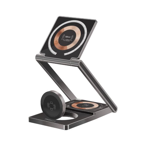 PROMATE LUCIDFOLD-TRIO - 3-in-1 Foldable 15W MagSafe Charging Station. 3W Apple Watch Charger