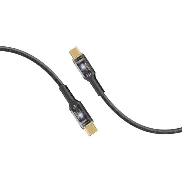 PROMATE LUCIDLINE-CC120B - 1.2m USB-C to USB-C Ultra-Fast 100W PD Cable w/ Transparent Connectors.