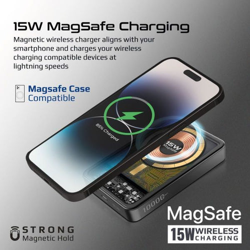 LUCIDPACK-10BK - PROMATE LUCIDPACK-10BK - 10000mAh Power Bank w/ Transparent Magsafe 15W Wireless Charging