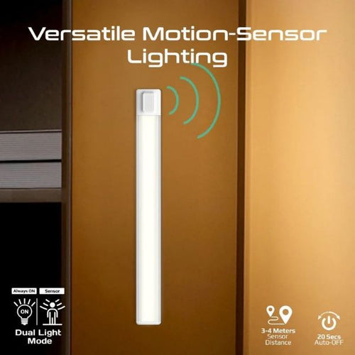 LUMIA-40 - PROMATE 40cm Rechargeable Light Strip with Motion Sensor. 2000mAh Battery, Up to 3 Hours Always On, Built-in Hanging Hole, 20 Seconds Auto-Off, Includes USB-C Charging Cable.