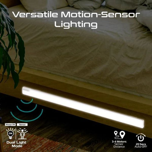 LUMIA-60 - PROMATE 60cm Rechargeable Light Strip with Motion Sensor. 2000mAh Battery, Up to 3 Hours Always On, Built-in Hanging Hole, 20 Seconds Auto-Off, Includes USB-C Charging Cable.
