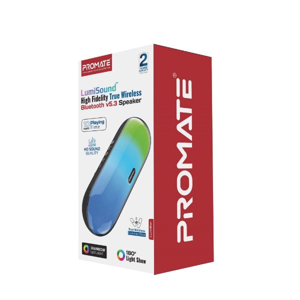 PROMATE LUMIBAR - 10W Wireless HD Bluetooth Portable Speaker LED Lighting. Built-in 2200mAh Battery