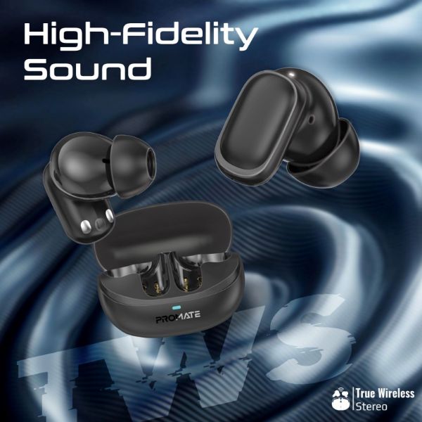PROMATE LUSH-PRO-BLK - In-ear HD TWS BT Earbuds Intellitouch & 400mAh Charging Case. Ergonomic Fit