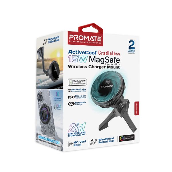 PROMATE MAGCHILL-GA - 15W ActiveCool Cradleless Magsafe Compatible Charger Mount. Includes Gooseneck