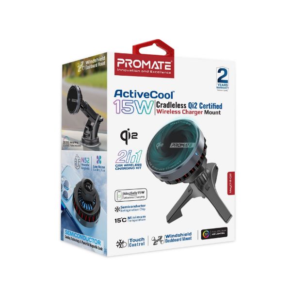 PROMATE MAGCHILL-QI2 - 15W ActiveCool Cradleless Qi2 Wireless Smartphone inCar Charger Mount. MagSafe