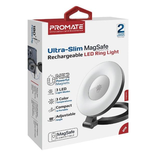 MAGHALO - PROMATE MAGHALO - Ultra-Slim LED MagSafe Rechargeable Ring Light. 3 LED Modes 180 Degree Angle