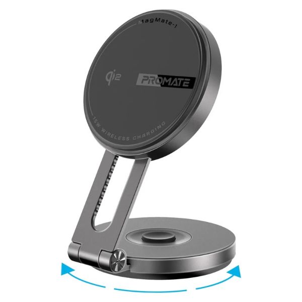 PROMATE MAGMATE-1 - 15W Qi2 Extending Magnetic Wireless Charging Mount. 360 Rotatable Extend & Fold