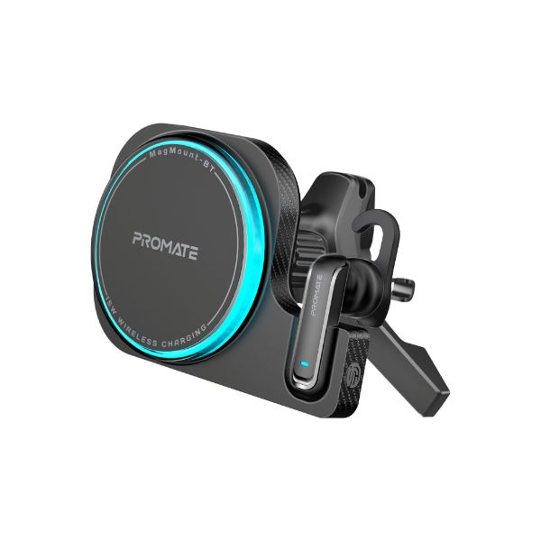 PROMATE MAGMOUNT-BT - 2-in-1 MagSafe 15W Wireless In-Car Phone Charger Built-in Wireless Mono ENC Earphone.
