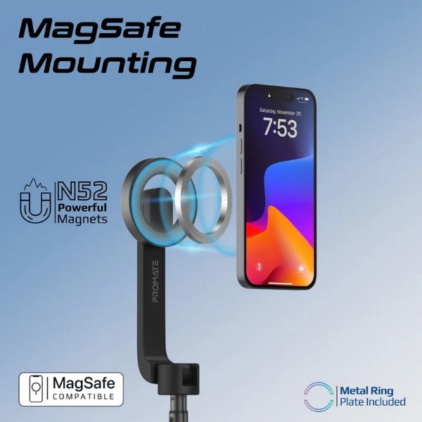 PROMATE MAGSTICK - MagSafe Foldable Selfie Stick with BT Remote Control 70cm Max Height Remote
