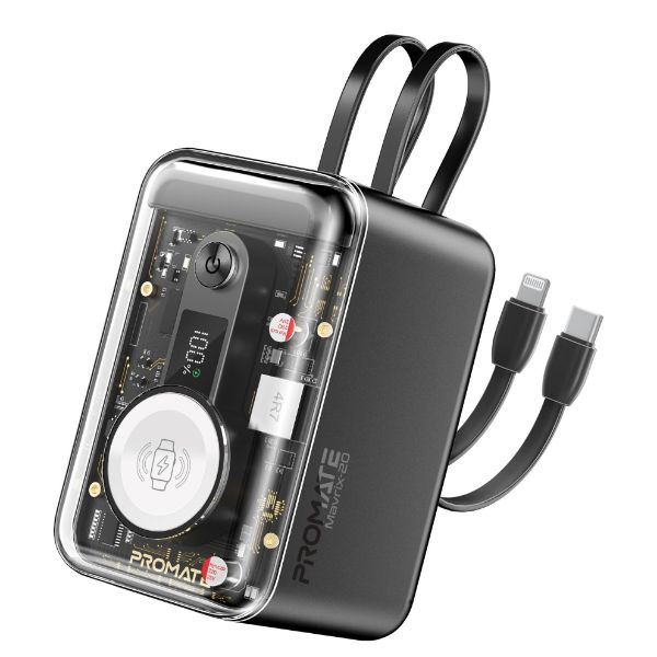 PROMATE MAVRIX-20 - 20000mAh 4-in-1 Smartphone & Apple Watch Power Bank Dual USB-C & Lightning Cable