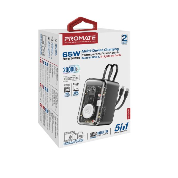 PROMATE MAVRIX-20 - 20000mAh 4-in-1 Smartphone & Apple Watch Power Bank Dual USB-C & Lightning Cable
