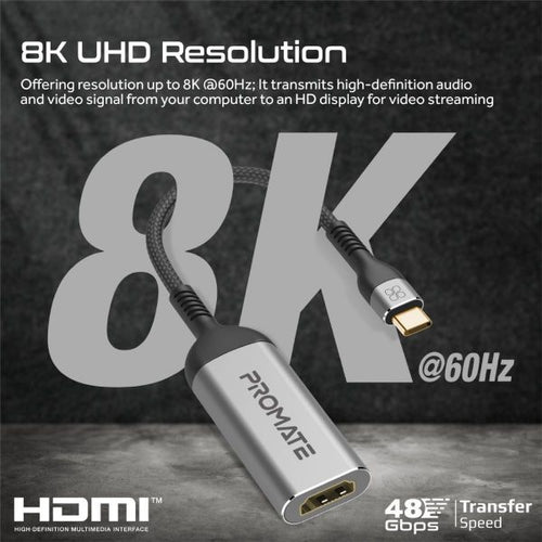 MEDIALINK-8K - PROMATE MEDIALINK-8K - USB-C to HDMI Adapter Supports up to 8K@60Hz HD Res. Sturdy Aluminium Casing