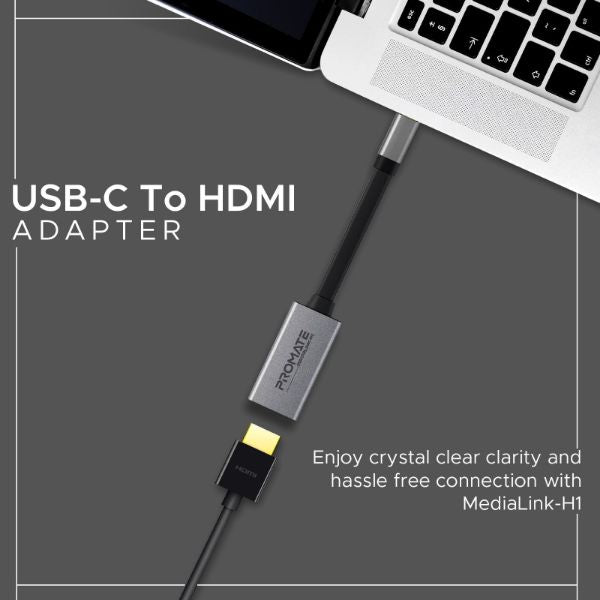 PROMATE MEDIALINK-H1 - USB-C to HDMI Adapter. Supports up to 4K@30Hz. Plug & Play. Input: USB-C Output:
