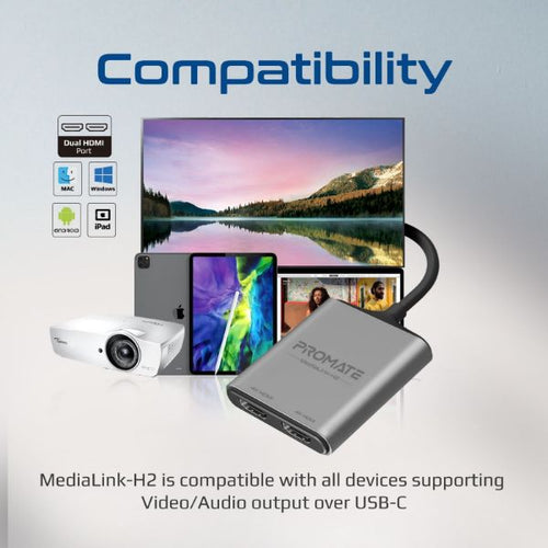 MEDIALINK-H2 - PROMATE MEDIALINK-H2 - 4K USB-C Connector to Dual HDMI Adapter.