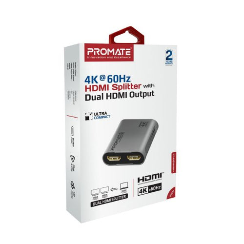 MEDIASPLIT-C2 - PROMATE MEDIASPLIT-C2 - HDMI Splitter w/ Dual HDMI Ports. up to 4K@60Hz Play Content on 2x Monitors
