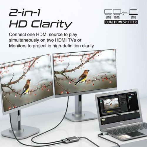 MEDIASPLIT-H2 - PROMATE MEDIASPLIT-H2 - 2-in-1 HDMI Splitter w/ 1m Cable & Dual HDMI Outputs Supports up to 4K@60Hz UHD Res