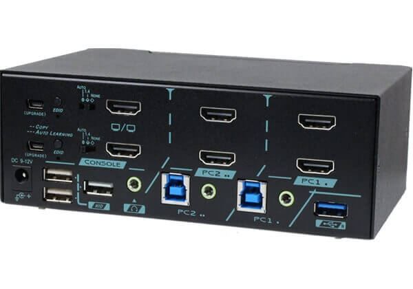 REXTRON MKAG-G3122 - 2 Ports Dual Monitor HDMI KVM Switch w/ HDCP Engine EDID USB 3.2 Gen 1 Audio