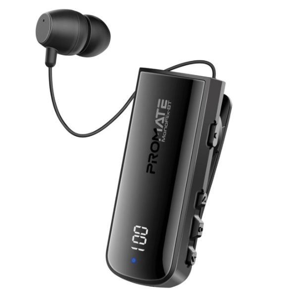 PROMATE MONOFLIX-BT - Mono Bluetooth Earphone w/ Dynamic HD Sound & Built-in Mic Retract Earphone