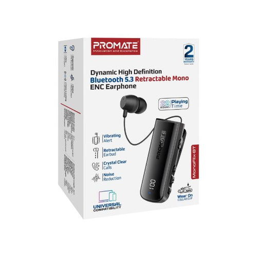 MONOFLIX-BT - PROMATE MONOFLIX-BT - Mono Bluetooth Earphone w/ Dynamic HD Sound & Built-in Mic Retract Earphone