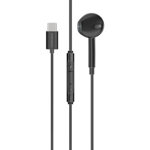 MONOPOD-C-BLK - PROMATE MONOPOD-C-BLK - Mono In-Ear Wired Earphone with USB-C Connector. In-Line Microphone & Volume