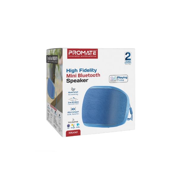 PROMATE MOOD-BL - 5W Wireless HD Bluetooth Portable Speaker w/ Built-in Lanyard. Battery Capacity 1200