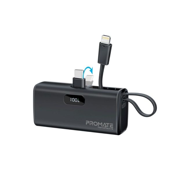 PROMATE NANOPACK-5 - 5000mAh Pocket-sized Fast Charging Power Bank Foldable USB-C Connector