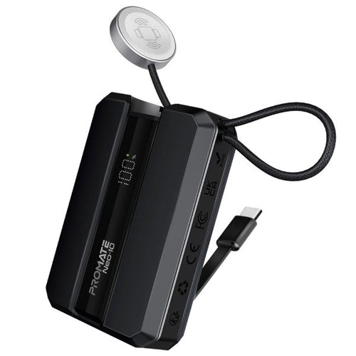 NEO-10-BLK - PROMATE NEO-10-BLK - 10000mAh 30W PD Ultra-Fast Power Bank w/ Built-in USB-C Cable & Apple Watch Charger
