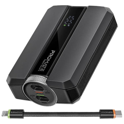 NEO-10UNI-BLK - PROMATE NEO-10UNI-BLK - 10000mAh 30W PD Ultra-Fast Power Bank USB-C & Lightning Ports. Smart LED Screen