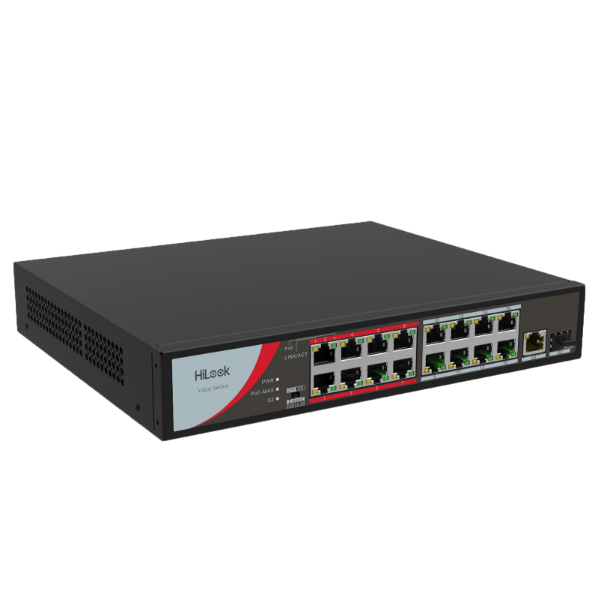 HILOOK NS-0318P-130 - 16 Port 10/100 Fast Ethernet Unmanaged POE Switch w/ 130W 16x 100Mbps PoE & 1x 100Mbps