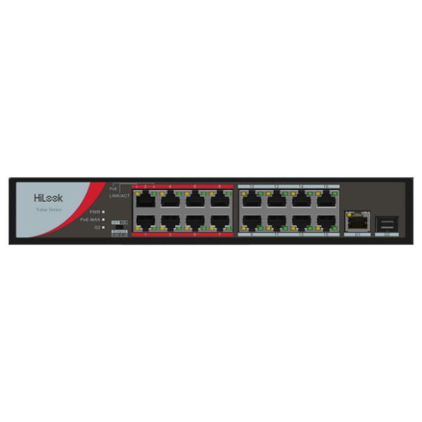 HILOOK NS-0318P-130 - 16 Port 10/100 Fast Ethernet Unmanaged POE Switch w/ 130W 16x 100Mbps PoE & 1x 100Mbps