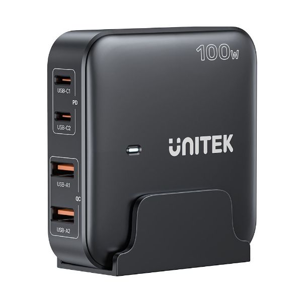 UNITEK P1229ABK - 100W Desktop GaN Charging Station 2x USB-C PD Ports & 2x USB-A QC3.0 Ports.