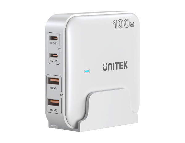 UNITEK P1229AWH - 100W Desktop GaN Charging Station 2x USB-C PD Ports & 2x USB-A QC3.0 Ports.