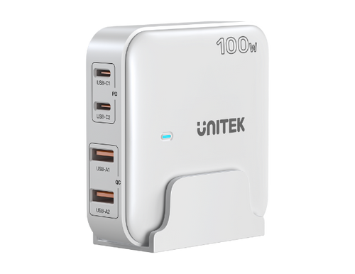 P1229AWH - UNITEK P1229AWH - 100W Desktop GaN Charging Station 2x USB-C PD Ports & 2x USB-A QC3.0 Ports.
