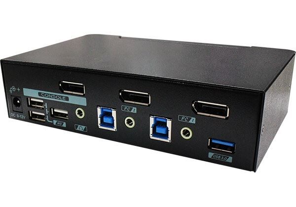 REXTRON PAAG-E3112B - 2 Ports 8K Dual Monitor DisplayPort 1.4 KVM Switch w/ USB 3.2 Gen 1 Audio Hotkey