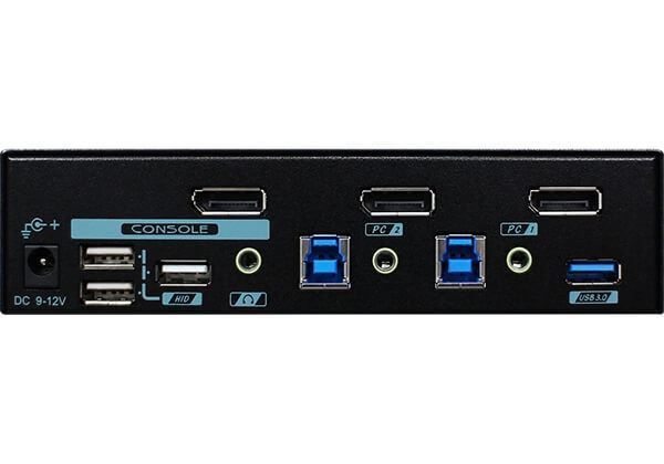 REXTRON PAAG-E3112B - 2 Ports 8K Dual Monitor DisplayPort 1.4 KVM Switch w/ USB 3.2 Gen 1 Audio Hotkey