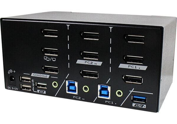 REXTRON PAAG-E3132B - 2 Ports 8K Triple Monitor DisplayPort 1.4 KVM Switch w/ USB 3.2 Gen 1 Audio Hotkey