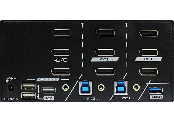 REXTRON PAAG-E3132B - 2 Ports 8K Triple Monitor DisplayPort 1.4 KVM Switch w/ USB 3.2 Gen 1 Audio Hotkey