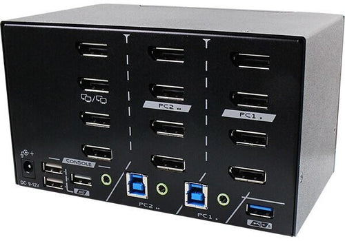 PAAG-E3142B - REXTRON PAAG-E3142B - 2 Ports 8K Quad Monitor DisplayPort 1.4 KVM Switch w/ USB 3.2 Gen 1 Audio Hotkey