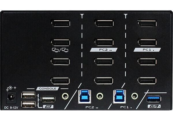 REXTRON PAAG-E3142B - 2 Ports 8K Quad Monitor DisplayPort 1.4 KVM Switch w/ USB 3.2 Gen 1 Audio Hotkey