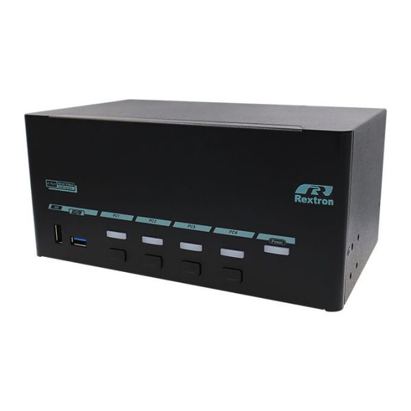 REXTRON PAAG-E3144B - 4 Ports 8K Quad Monitor DisplayPort 1.4 KVM Switch w/ USB 3.2 Gen 1, Hotkey Control