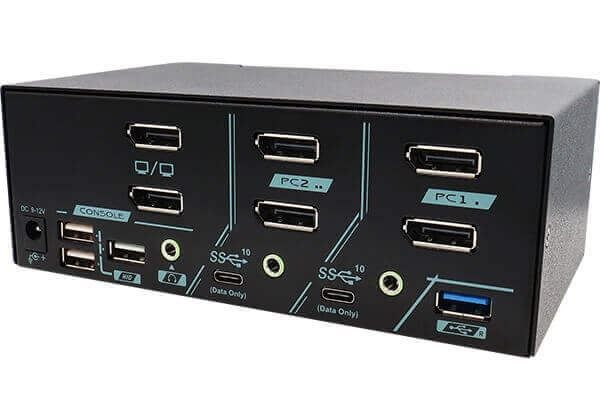 REXTRON PAAG-ET3122B - 2 Ports Dual Monitor 8K DisplayPort 1.4 KVM Switch w/ USB 3.2 Gen 2 Audio Hotkek