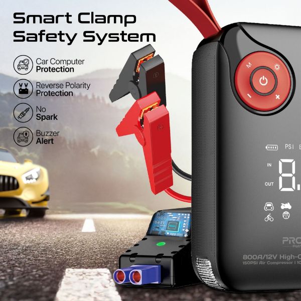 PROMATE PATROLPACK-4 - 800A/12V High-Cap Jump Starter 150PSI Air Compressor 10000mAh Power Bank, 210lm LED Torch