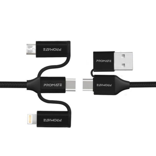PENTAPOWER-BLK - PROMATE PENTAPOWER-BLK - 6-in-1 Hybrid 1.2m Multi Connector Cable for Charging & Data Transfer. 60W PD