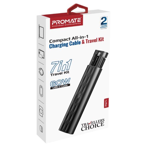 PROMATE PERK - Compact All-in-1 Multi Charging Cable & Travel Kit Includes USB-C to Lightning