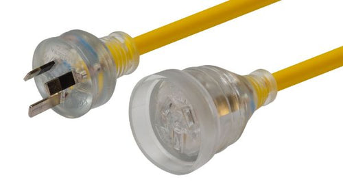 PEXT-HD10 - DYNAMIX PEXT-HD10 - 10M 240v Heavy Duty Power Extension Lead (3 Core 1.0mm) Power-On LED in Clear Moulded