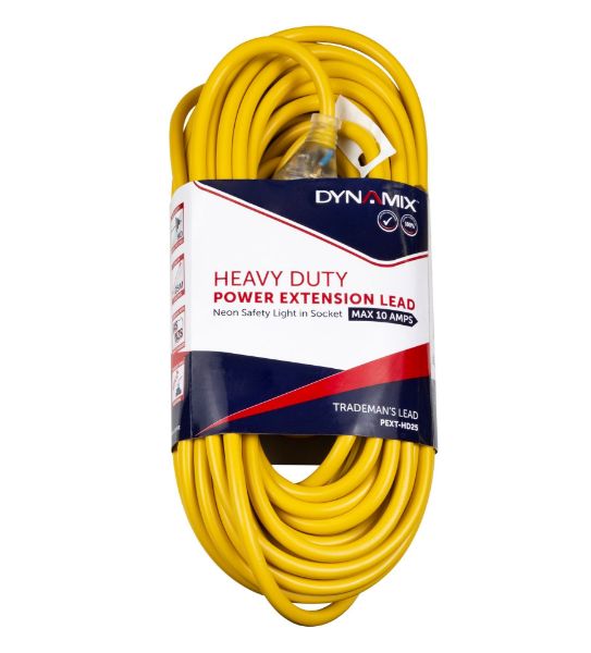 DYNAMIX PEXT-HD20 - 20M 240v Heavy Duty Power Extension Lead (3 Core 1.0mm) Power-On LED in Clear Moulded
