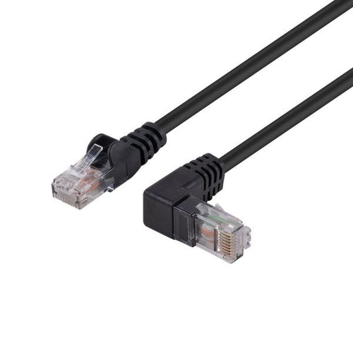 DYNAMIX PLKRA-C6-5 - 5m Cat6 Black UTP Right Angled Patch Lead T568A 250MHz 24AWG Unshielded Plug.