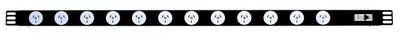 RackPower Power Strip: 12 x 10A 3pin outlets, 1m Vertical, 10A 6kA C curve CB, 2m 1mm2 front entry lead to 3 Pin Plug
