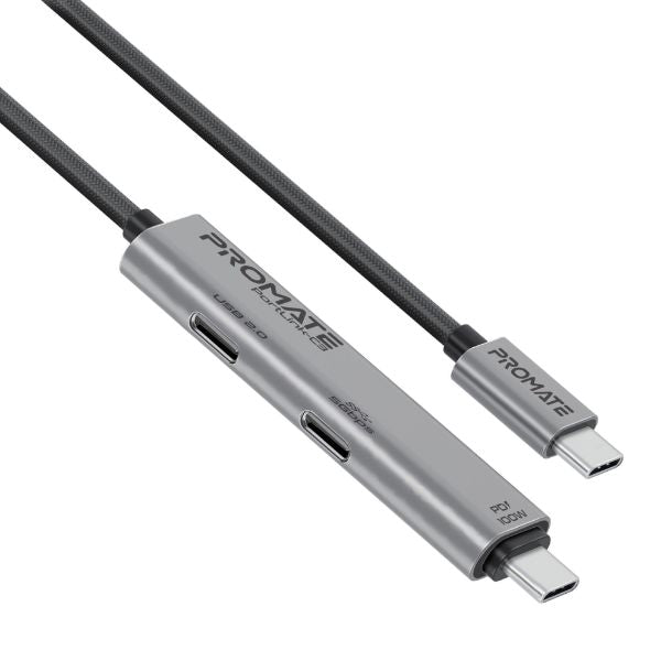 PROMATE PORTLINK-C3 - 1.5m 100W USB-C to USB-C Dual USB-C Port Data & Charge Cable. Supports up to 5Gbps